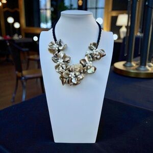 Floral Freshwater Pearl and Mother of Pearl Shell Statement Necklace